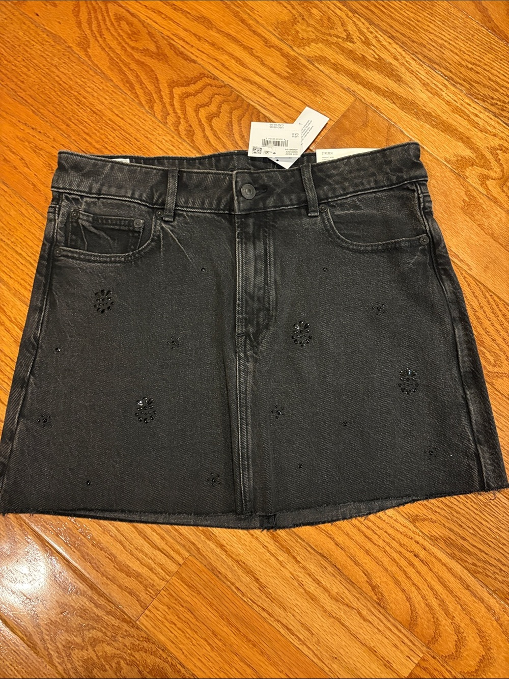 American Eagle Black denim embellished mini skirt